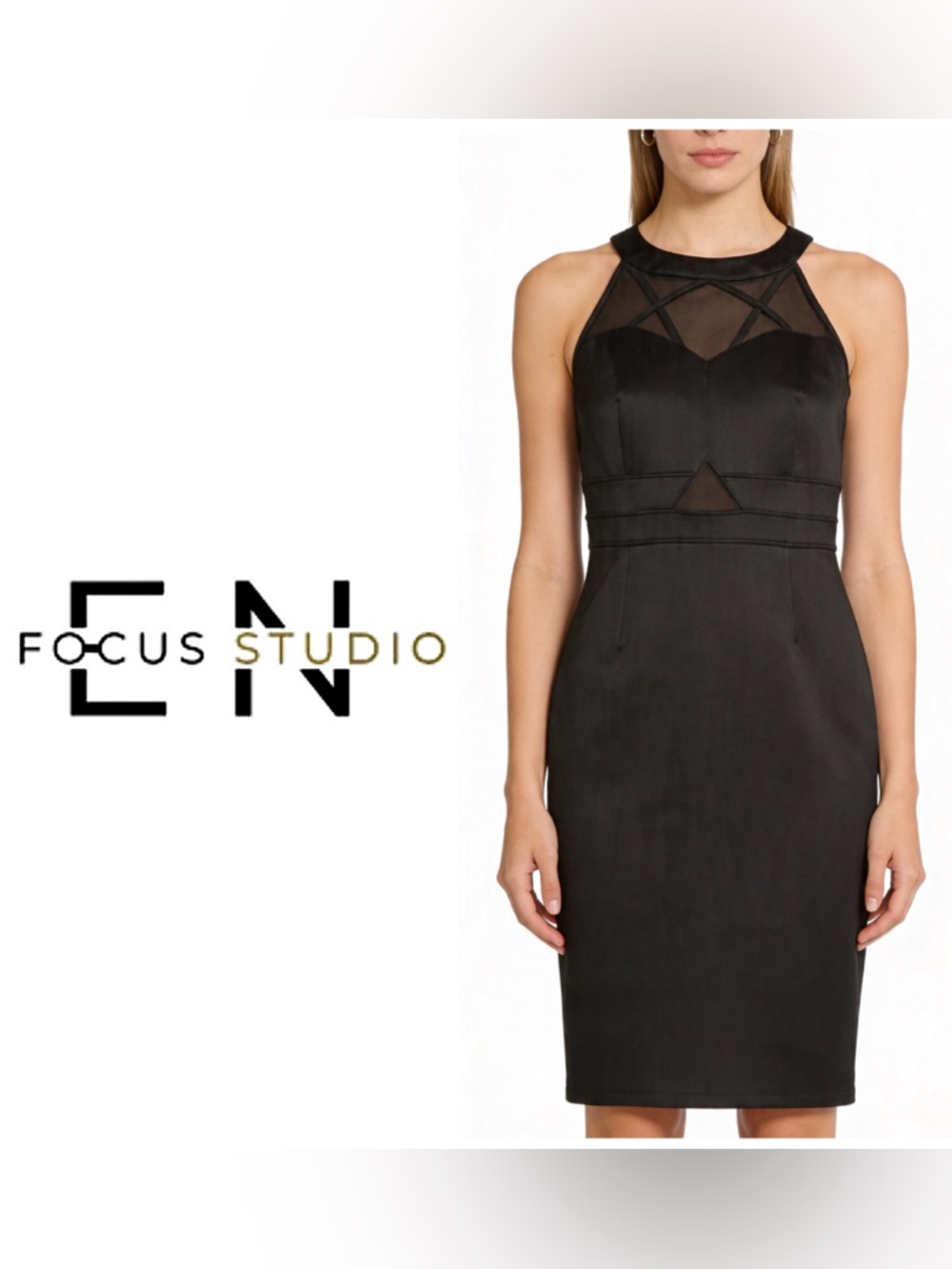 En Focus Studio Black Halter Cocktail Dress. Size 8.